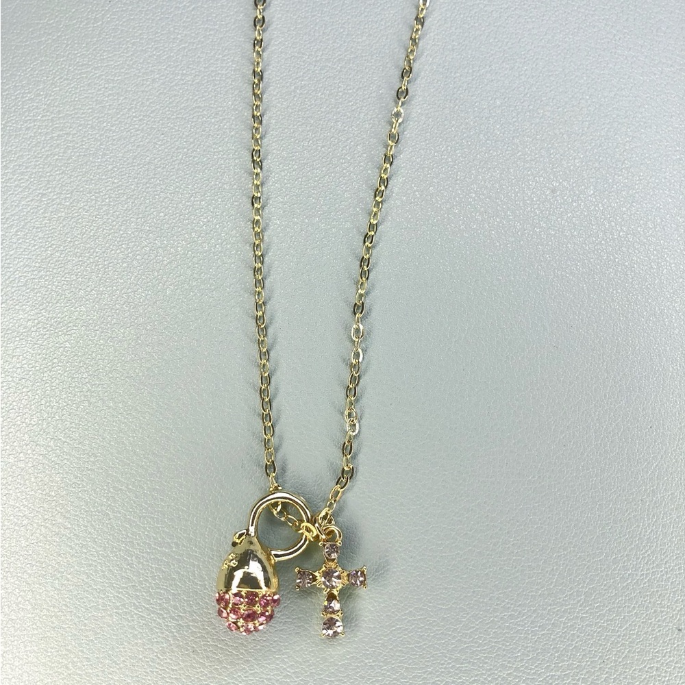 💕 Sweet and cute Pink Pine Cone and Cross Pendant necklace - Picture 6 of 7
